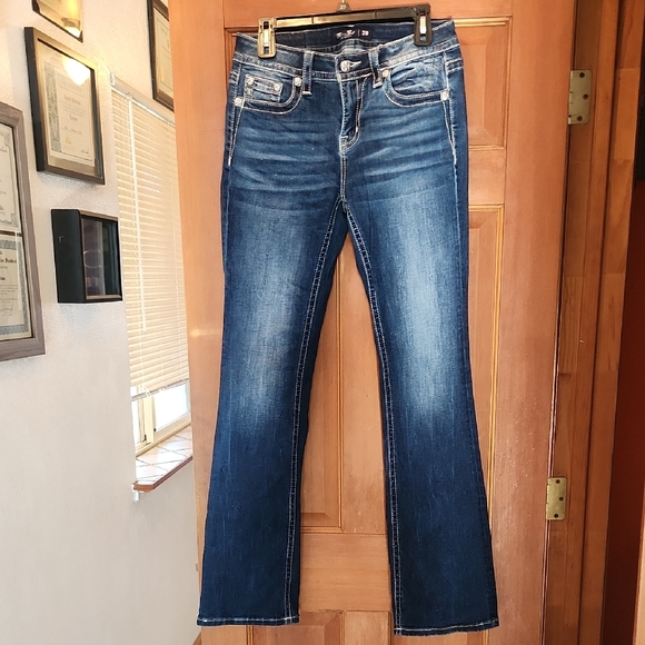 Miss Me Denim - Miss Me Dark Blue Boot Cut Jeans Blingy Rhinestone Pockets